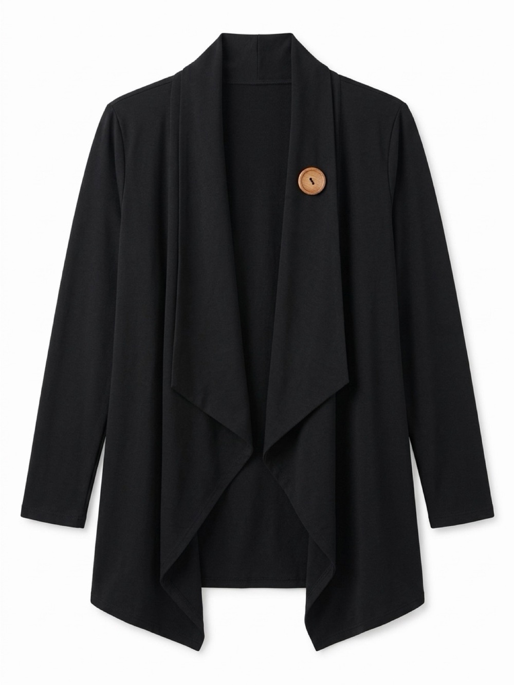 bobeau Black Open-Front Draped Cardigan with Accent Button